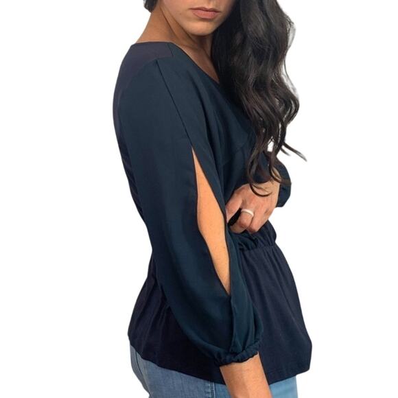 Deletta Navy Blue Ruffle Blouse - Picture 4 of 7